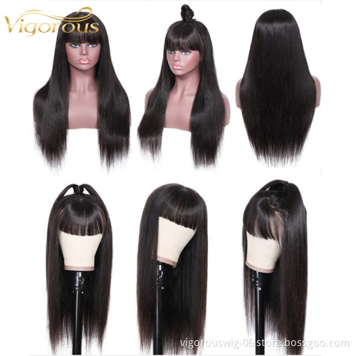 Vigorous double drawn for sale 100 fringes raw real for black women bone straight lace human hair wigs lace front straight